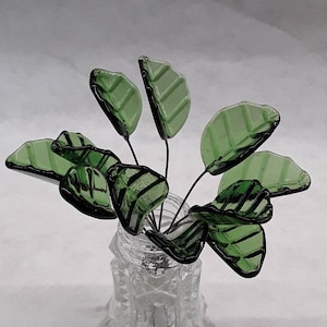 Bent Sage Green Leaf, Glass leaf headpins tiny small glass leaf shape on wire; handcrafted lampwork, mixed media, jewelry, wedding host gift