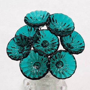 Dark SeaGreen Coral Disk glass flower headpins ~ tiny small mini glass flowers on wire; individually handmade lampwork