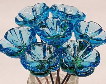 March Aquamarine bellflower miniature glass flower headpins March birthstone tiny small glass flowers on wire individually crafted lampwork
