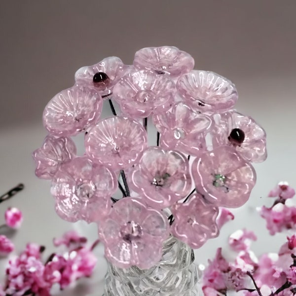 SOFT PINK glass flower headpins  ~ tiny small miniature glass flowers on wire; individually handmade lampwork .5"