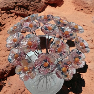 Sedona Desert 5-petal glass flower headpins ~ tiny small miniature glass flowers on wire; individually handmade lampwork