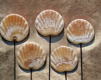 Shell Fan miniature flower glass headpins;  tiny small mini glass flowers on wire; individually crafted lampwork