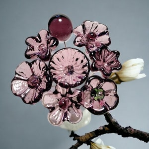 DARK ROSE' WINE glass flower headpins; miniature tiny small glass flowers on wire; individually handmade lampwork .5"