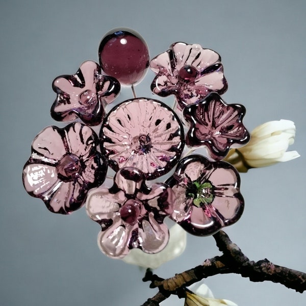 DARK ROSE' WINE glass flower headpins; miniature tiny small glass flowers on wire; individually handmade lampwork .5"