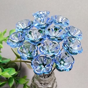 Light Blue Bellflower glass flowers, tiny small miniatureglass flowers on wire; handcrafted lampwork, jewelry, mixed media, wedding, gifts