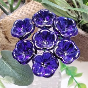 COBALT BLUE BELLFLOWER  glass flower headpins ~ tiny small mini (1/2" diameter) glass flowers on wire; individually handmade lampwork .5"