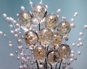 GOLD GLITTER ORB - Glass Drop Orb: glass with gold glitter inside each unique;  handmade lampwork, jewelry, mix media, plant pick, wedding