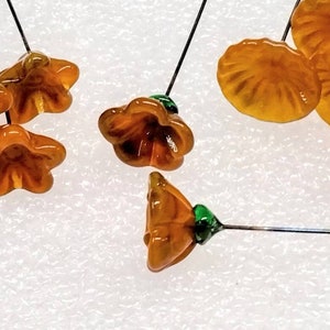 Pumpkin Spice Bellflower glass flower headpins ~ tiny, small, miniature glass flowers on wire; individually handmade lampwork
