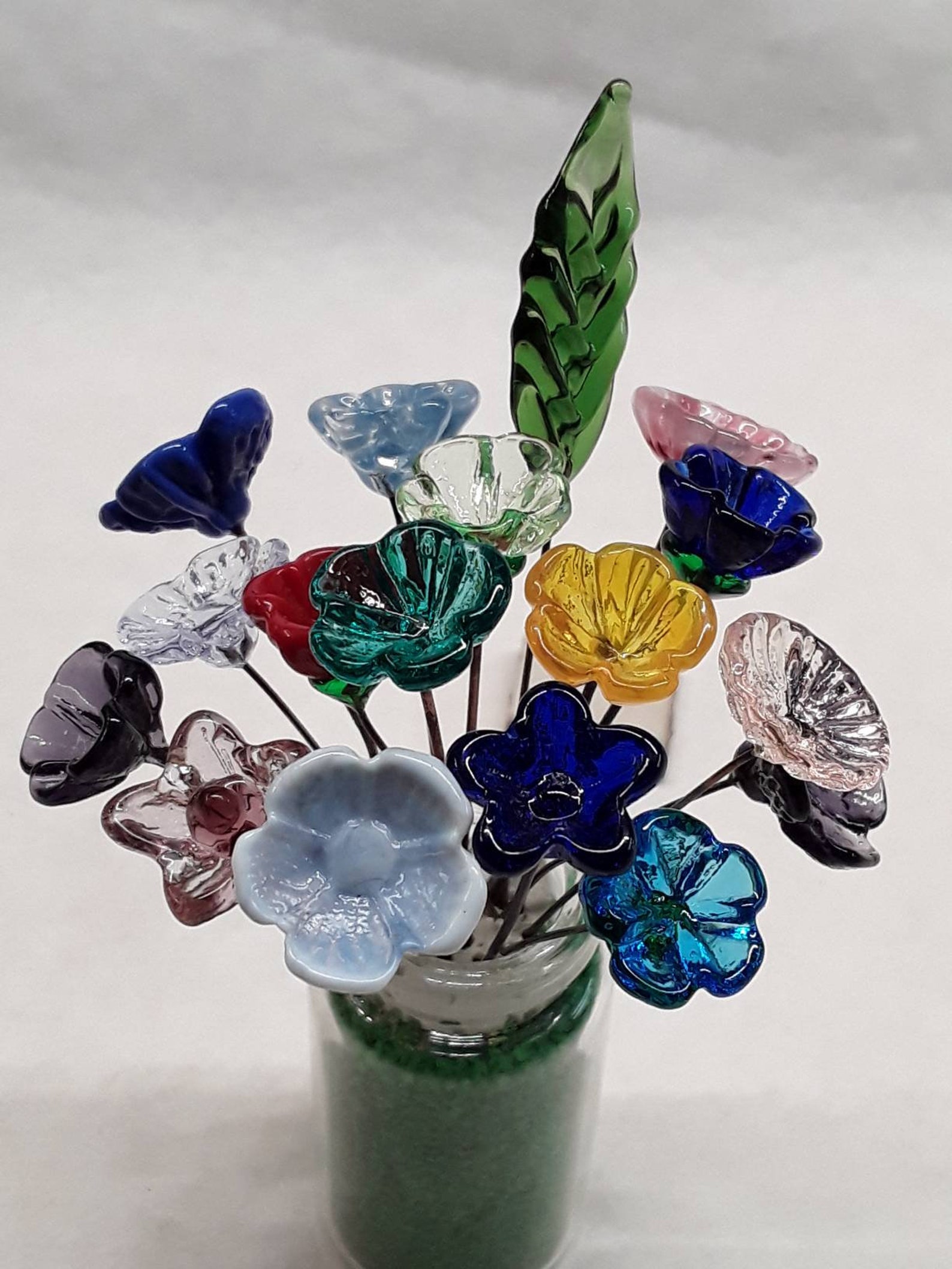 DELUXE Bouquet glass Flower/leaf Bouquet With 17 Flowers/leaf Etsy