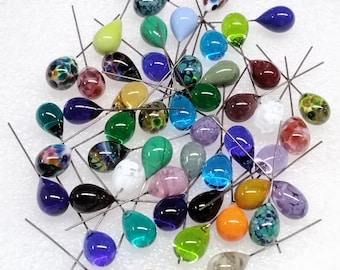 Glass Drop Orb headpins; individually crafted lampwork; glass on wire; jewelry making, bouquet, stitch marker, angel charms, forever flower