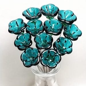 Light Seagreen Teal glass flowers on wire, tiny small mini handcrafted lampwork, jewelry, mixed media, wedding, cake decor, small great gift image 7