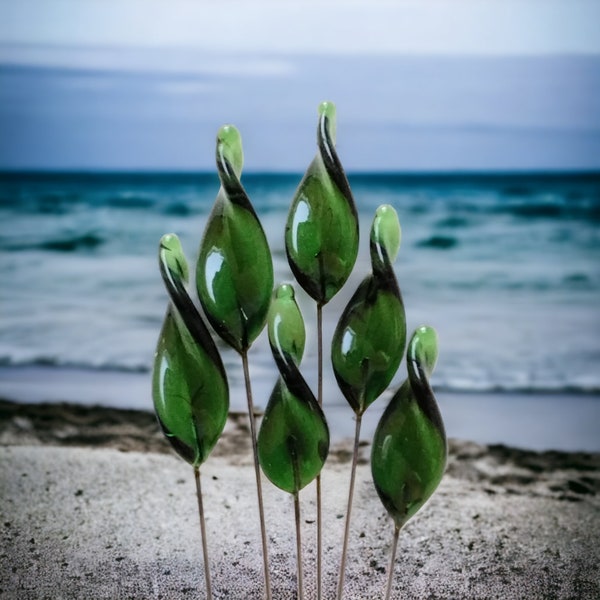 Sage Twist Spike/Leaf glass headpins;  small, tiny miniature flowers on wire  ~ individually handmade lampwork