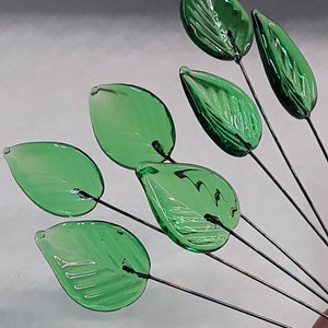 Elegant Medium Green - Glass Leaf Headpins ~ 3"-4"-5" tiny, small glass leaf shape on wire