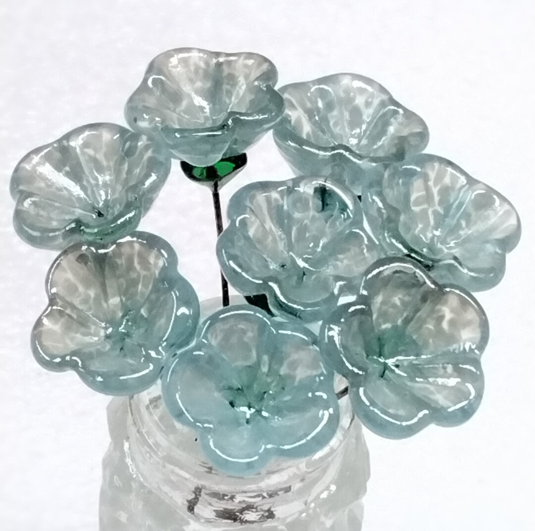 Seafoam Bellflower Glass Flower Headpins Tiny Small Mini Glass Flowers