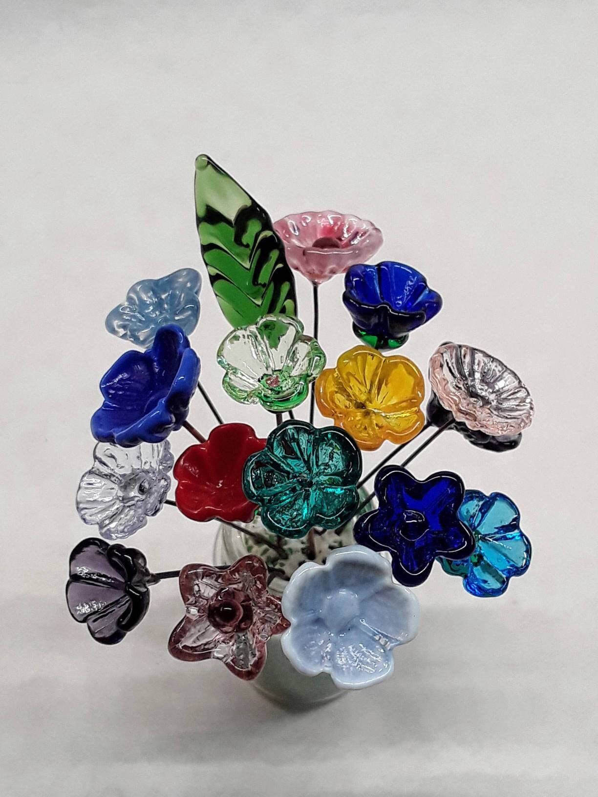 DELUXE Bouquet glass Flower/leaf Bouquet With 17 Flowers/leaf Etsy