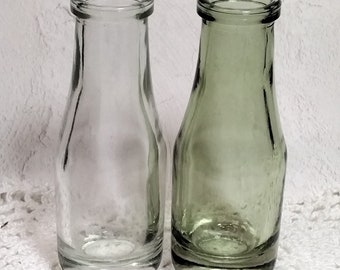 Glass Milk Bottle Vase; Clear or Light Sage Green for glass flowers 4"- 5" height Perfect for mini glass flower bouquets 395nm blue reactive