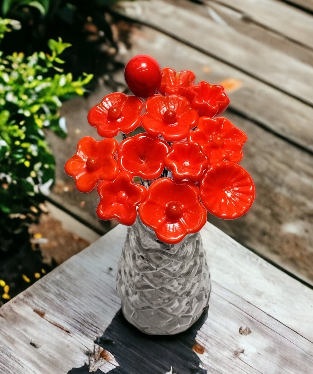 BRIGHT ORANGE Glass Flowers Headpins Miniature Tiny Small Glass Flowers