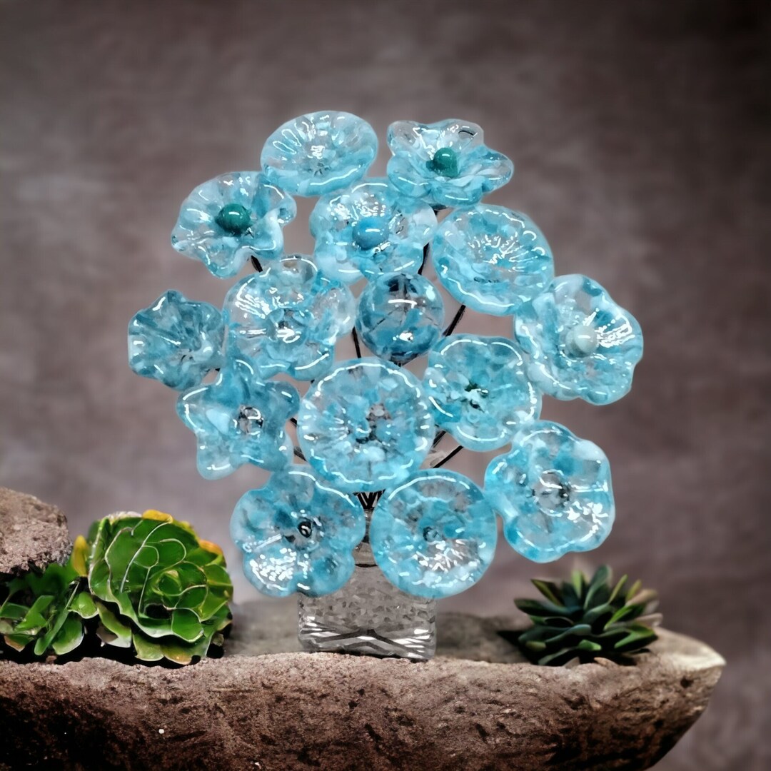 TURQUOISE VARIEGATED Glass Flower Headpins Miniature Tiny Small Glass