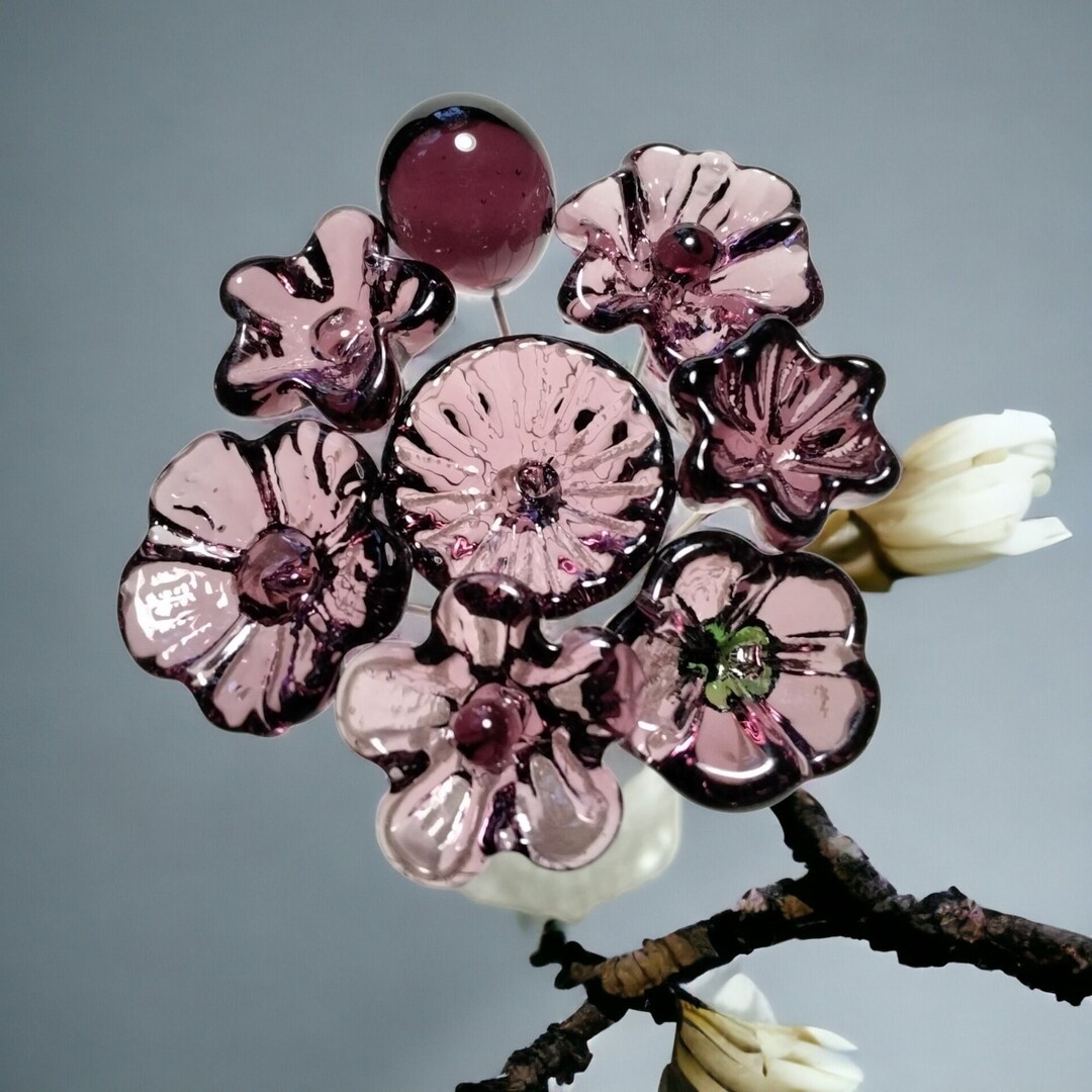 DARK ROSE' WINE Glass Flower Headpins Miniature Tiny Small Glass
