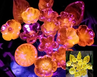 Yellow/Amber UV REACTIVE *yellow/amber glow in uv light* glass flowers mini tiny small glass flowers on wire individually crafted lampwork