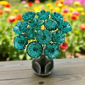Light Seagreen Teal glass flowers on wire, tiny small mini handcrafted lampwork, jewelry, mixed media, wedding, cake decor, small great gift image 3