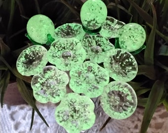 GLOW GLITTER glass flowers on wire headpins ~ miniature tiny small glass flowers on wire; individually crafted lampwork glow in the dark UV