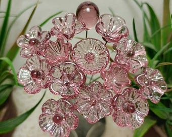 LIGHT ROSE' WINE 5-petal glass flower headpins ~ tiny small mini glass flowers on wire; handcrafted lampwork,