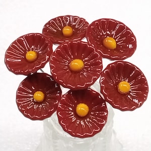 Red & Gold Coral Disk glass flower headpins, tiny small miniature glass flowers on wire individually handmade lampwork, alumni school spirit