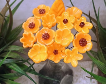 Merigold Butterscotch tiny glass flowers on wire headpins; handcraft lampwork: jewelry, gifts, wedding, bouquets, mixed media fall autumn