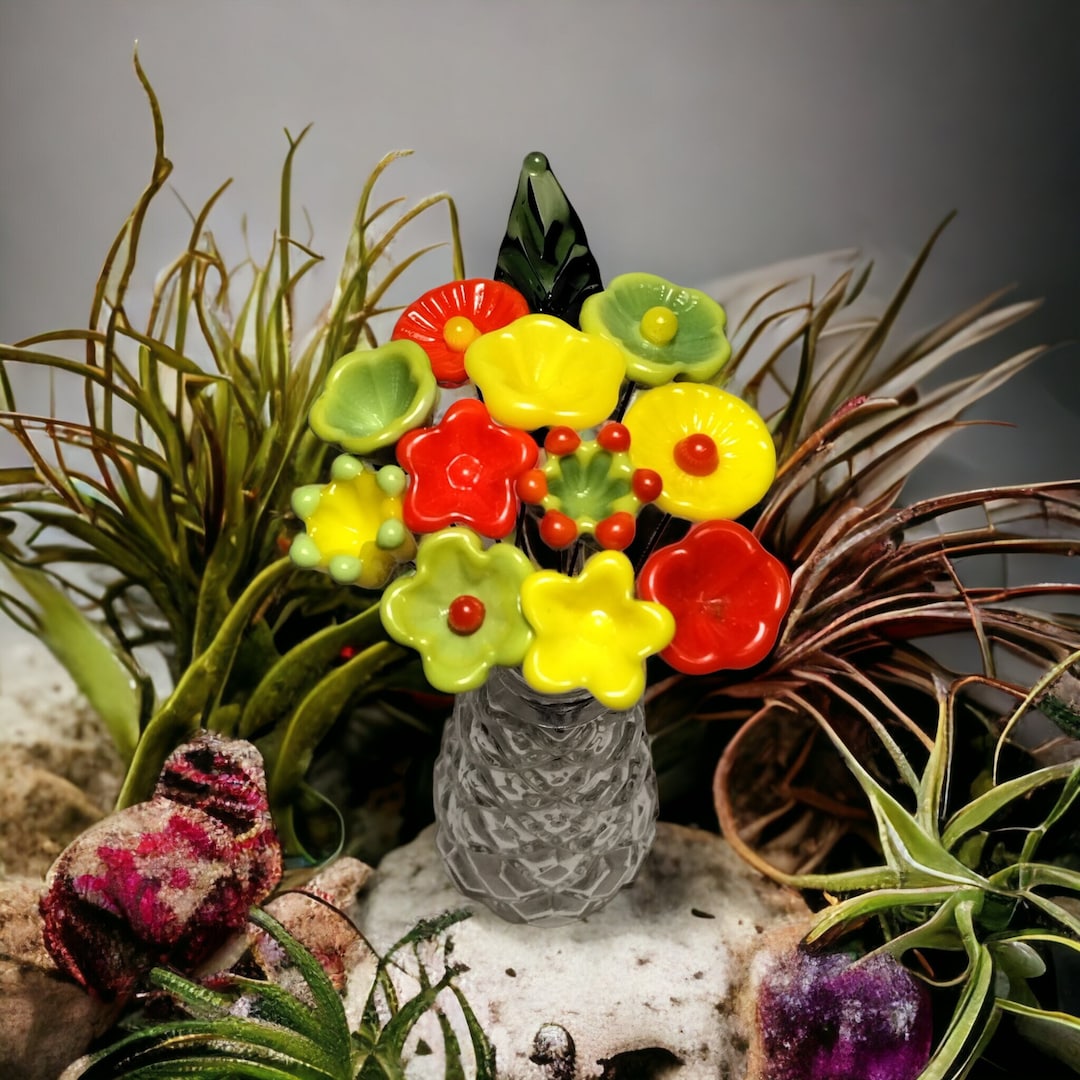 TROPICAL CITRUS Bouquet glass Flower/leaf 11 Flowers 1 Leaf Total tiny