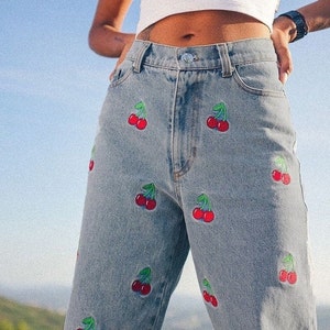 Cherry Embroidery Jeans for Women