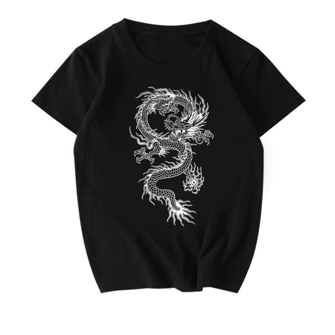 Unisex Japanese Design Dragon T-shirt Loose Fit Streetwear - Etsy UK