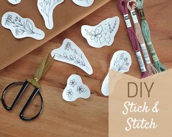Stick and Stitch, embroidery template, embroidery kit, embroidery, flower embroidery, patches, stickers, embroidery pattern