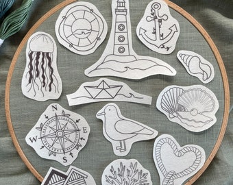 Stick and Stitch, embroidery pattern, patches, water-soluble, solufix, embroider, embroidery, embroidery image, diy, sea, maritime, embroider