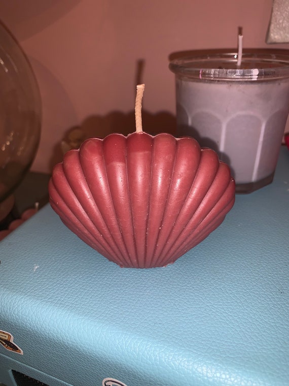 Seashell Pillar Candle Burgundy Color Lavender Scent Etsy