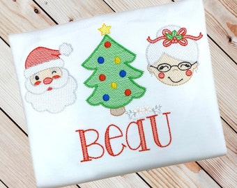 Kids Christmas Shirt, Santa Christmas Tree and Mrs. Claus Shirt, Personalized Custom Shirt, Christmas Embroidered Shirt