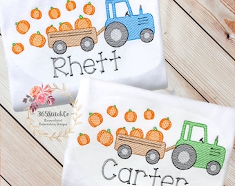 Boys Thanksgiving Shirt, Pumpkin Tractor Shirt, Kids Fall Shirt, Personalized Shirt, Embroidered Shirt