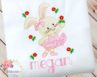 Girls Ballerina Shirt, Kids Ballerina Bunny with Red Flowers Shirt, Toddler Bunny Shirt, Embroidered Shirt, Personalized Handmade Gift