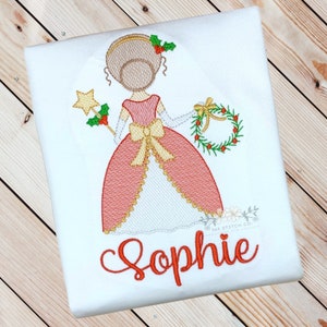 Girls Christmas Shirt, Christmas Princess Shirt, Christmas Holly and Wreath, Personalized Custom Shirt, Christmas Embroidered Shirt