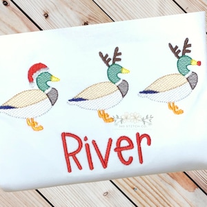 Mallard Duck Christmas Shirt, Kids Embroidered Christmas Shirt, Personalized Duck Shirt, Custom Monogram Name, Children's Duck Hunting Shirt