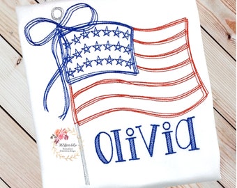 4th of July Shirt, Fourth of July Shirt for Girls, Patriotic Flag Shirt, Memorial Day Shirt, Personalized Embroidered Shirt