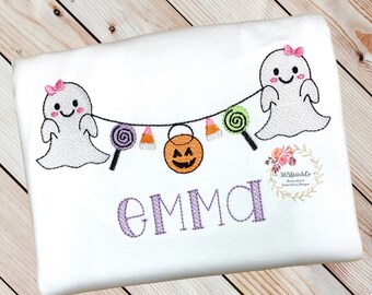 Girls Halloween Shirt, Halloween Ghost Shirt, Pumpkin and Treats Shirt, Kids Halloween Shirt, Embroidered Shirt, Personalized Shirt