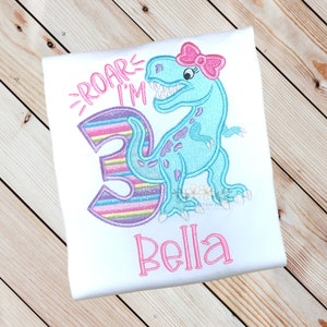 Girls Dinosaur Birthday Shirt, TREX Birthday Girl Shirt, Dinosaur Party, Handmade Custom Personalized Embroidered Birthday Shirt for Kids