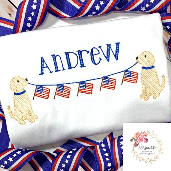 4th of July Shirt, Fourth of July Shirt, Patriotic Dogs with Flags, Memorial Day Shirt, Personalized Embroidered Shirt, Custom Handmade Gift