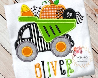 Boys Halloween Truck Shirt, Boys Pumpkin Shirt, Halloween Pumpkin Truck Shirt, Personalized Embroidered Shirt