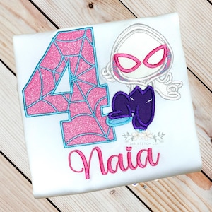 Ghost Spider Birthday Shirt, Superhero Birthday Shirt, Personalized Kids Spidey Birthday Shirt, Embroidered Custom Name, Ages 1-9