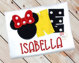 Minnie Mouse 1st Birthday Shirt, Red Yellow Black Minnie Mouse First Birthday Shirt, 1st Birthday Disney Shirt, Embroidered Shirt