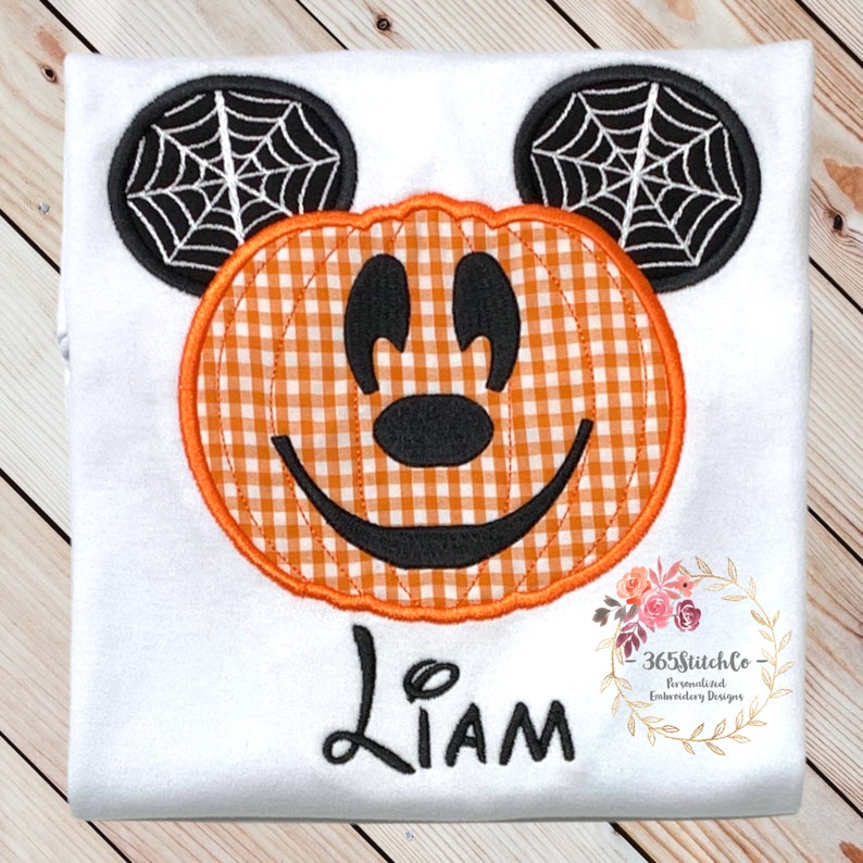 Mickey Halloween Shirt, Mickey Mouse Pumpkin, Boys Halloween Shirt, Boys Pumpkin Shirt, Personalized Embroidered Shirt Bild 3
