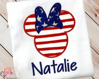 4th of July Minnie Mouse Shirt, Fourth of July Shirt, Patriotic Minnie, American Flag, Embroidered Shirt, Personalized Handmade Gift