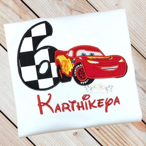 Lightning McQueen Birthday Shirt, Race Car Birthday Shirt, Personalized Kids Disney Birthday Shirt, Embroidered Custom Name, Ages 1-9 Age/Number 6